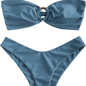 Zaful haze blue Bikini strapless tie back high cut set Size M/0065